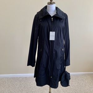 NWT Cole Haan Black Packable Hooded Raincoat Sz XL